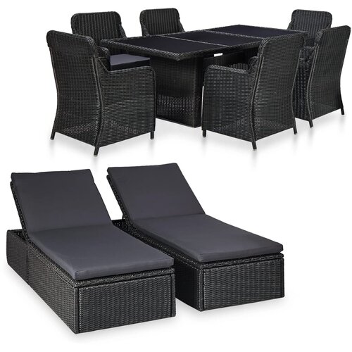 Poli 3057810 9 Piece Outdoor Dining Set Poly Rattan Black (3x44146+310145+2x310148) Slike