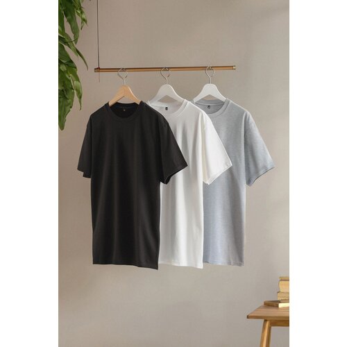 Trendyol Black-Grey-White Large Size 3-Pack Regular/Normal Cut Basic 100% Cotton T-Shirt Slike