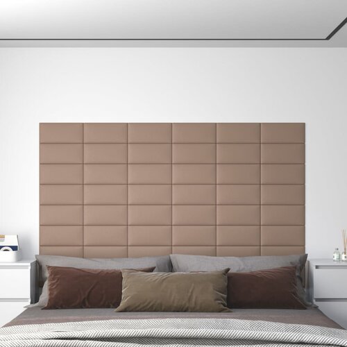 VidaXL Stenski paneli 12 kosov kapučino 30x15 cm umetno usnje 0,54 m&amp;sup2; Slike