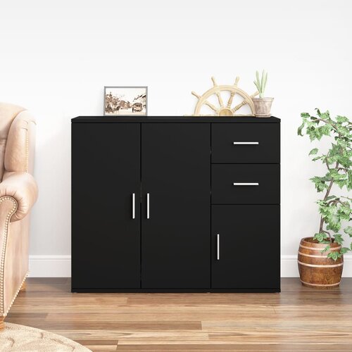 The Living Store Komoda črna 91x29,5x75 cm inženirski les - Komoda, (21663583) Slike