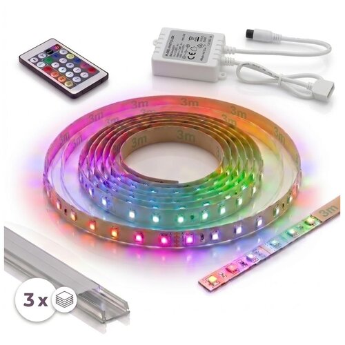  Komplet 1x digitalna LED RGBW traka LED/9,6W/230V 3 m + 3x ugradni profil 1 m + daljinski upravljač Slike