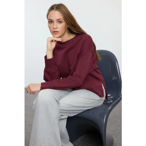 Trendyol Claret Red Thick Fleece Inside Crew Neck Regular/Normal Pattern Basic Knitted Sweatshirt