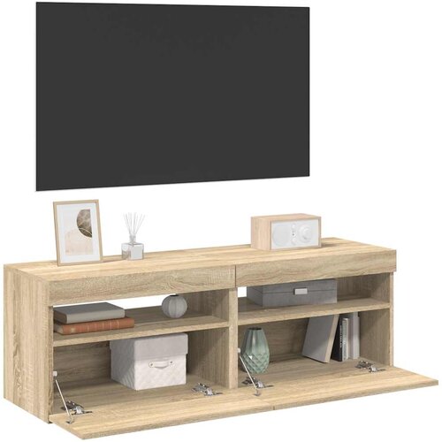 TV ormarići s LED svjetlima 2 kom boja hrasta 60 x 35 x 40 cm Slike