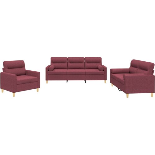  3-dijelni set sofa s jastucima crvena boja vina od tkanine Slike