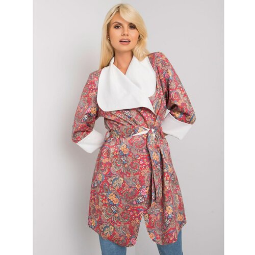 Fashion Hunters Red patterned coat with a belt Slike