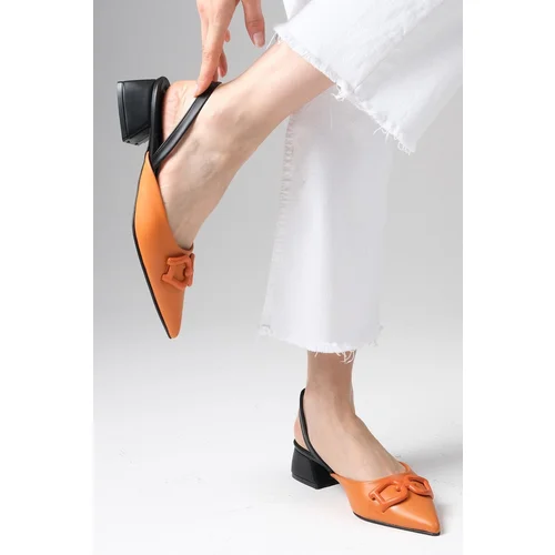 Mio Gusto Selina Orange Color Open Back Women's Short Heeled Shoes with Buckle Accessories.