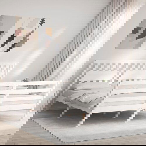 The Living Store Posteljni okvir z vzglavjem bel 160x200 cm trden les - Posteljni Okvir, (21530399) Cene