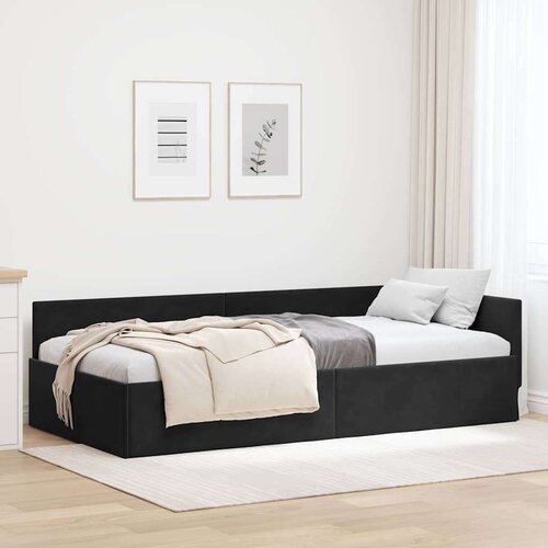 vidaXL Kutni okvir kreveta Crna 90 x 190 cm Velvet i inženjerski drvo Cene
