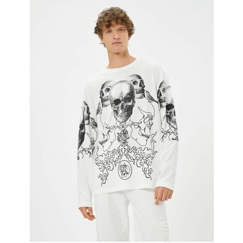Koton Skull Printed Sweater Crew Neck Long Sleeved Slike