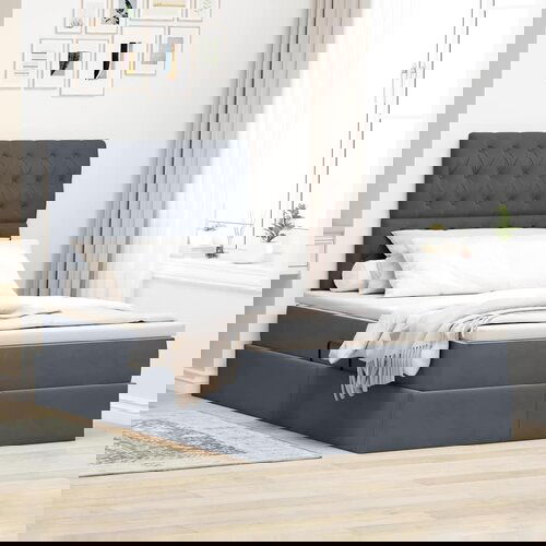 vidaXL Krevet S LED lampica s pohranom Tamno siva 120 x 200 cm Baršun Cijene