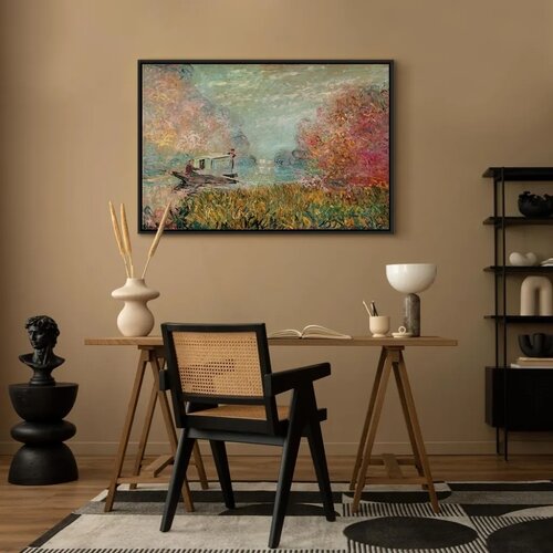  Slika - Claude Monet &amp;ndash; Boat on the Seine 90x60 U crnom drvenom okviru Slike