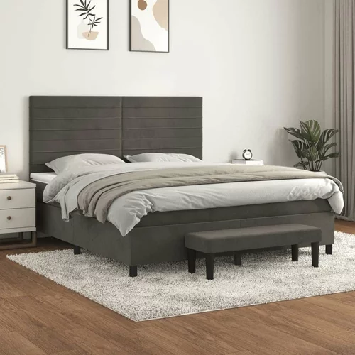  Box spring postelja z vzmetnico temno siva 160x200 cm žamet, (20900563)