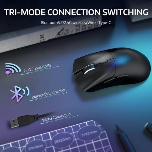 Attack Shark bežični gaming mi&amp;scaron; R1 PAW3311/TriMode/Superlight/Ergonomic/Black Slike