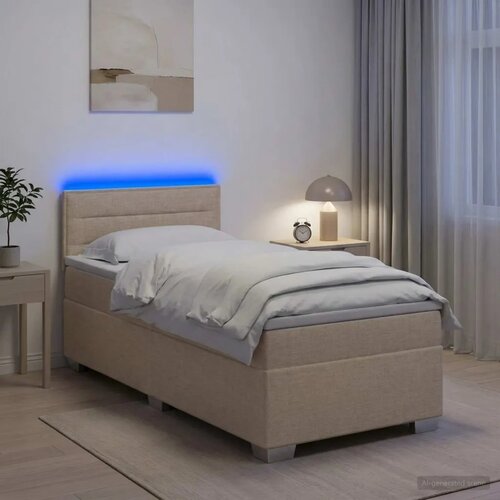  Krevet s box springom  madracem i LED-om Krem 90 x 190 cm - Krem 90 x 190 cm Dizajn linija Cijene