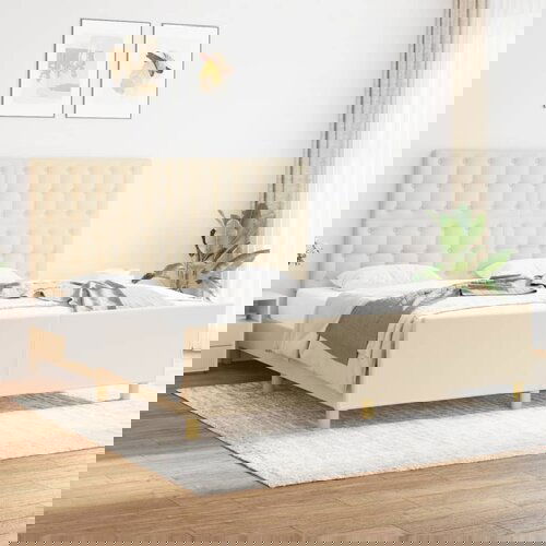 The Living Store Posteljni okvir z vzglavjem krem 180x200 cm blago - Posteljni Okvir Z Vzglavjem, (21527529) Slike