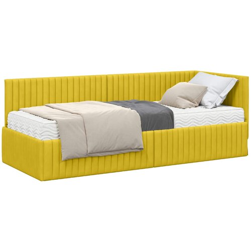 vidaXL Kotni okvir postelje z matrico z vzglavjem 2 pcs Rumena Žamet, (5000162708) Cene