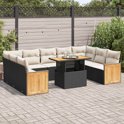  10-dijelni set vrtnih sofa s jastucima crni poliratana bagrem Cijene