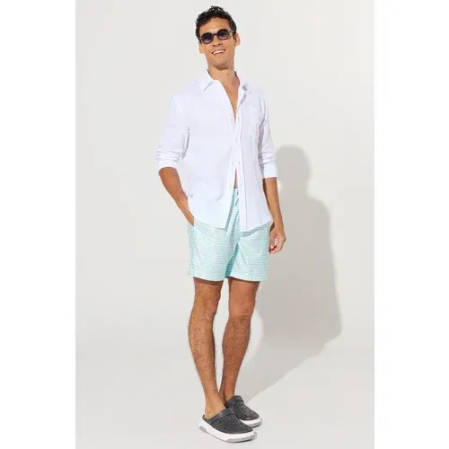 ALTINYILDIZ CLASSICS Men's White Mint Standard Fit Regular Cut Patterned Swimwear.