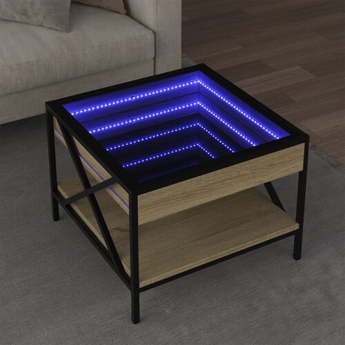 VidaXL Klubska mizica z neskončnimi LED sonoma hrast 50x50x38 cm Slike