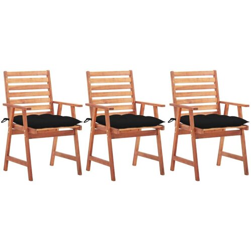3 Vrtni jedilni stoli 3 kosi z blazinami trden akacijev les Slike