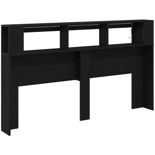  Glava kreveta za pohranu s LED svjetlima Crna hrastovina 180x18 5x103 5 cm Slike