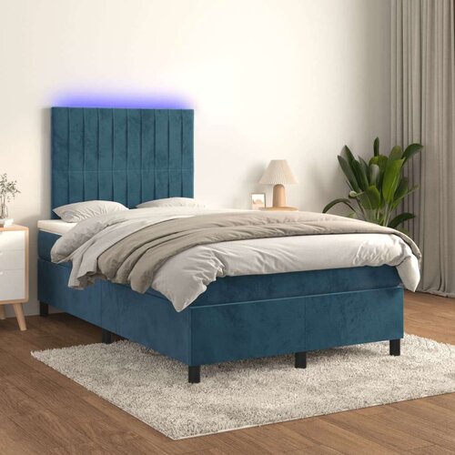  Box spring postelja z vzmetnico LED temno modra 120x200cm žamet Cene
