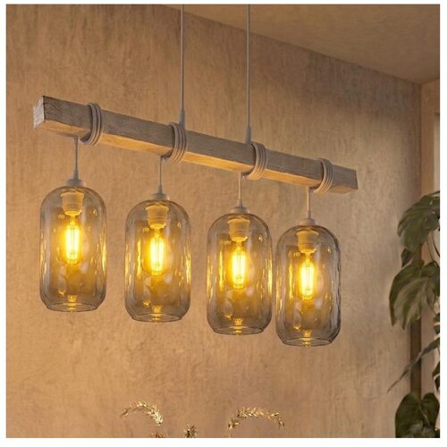 Brilagi Luster na sajli WOOD GLASS 4xE27/60W/230V borovina/siva/zadimljeno-siva Cene