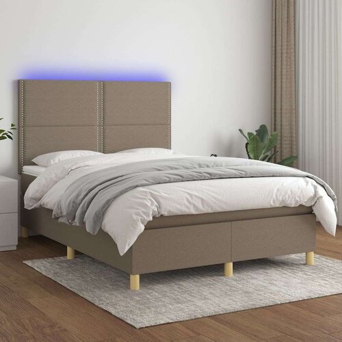  Krevet box spring s madracem LED smeđesivi 140x190 cm tkanina Slike