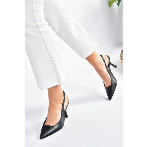 Fox Shoes Women's Black Leather Heeled Shoes Slike