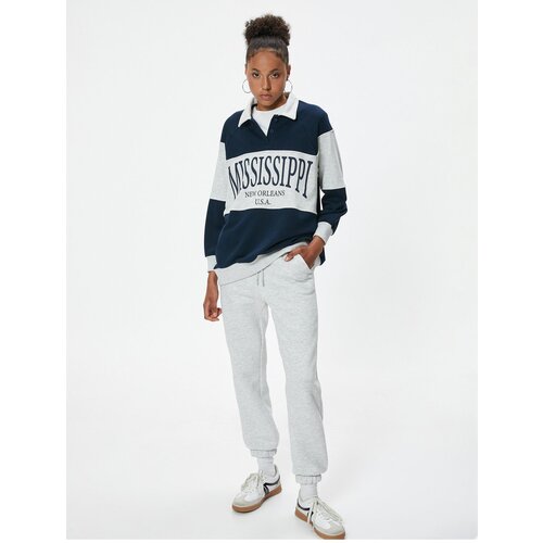 Koton Oversize Sweatshirt College Printed Polo Neck Color Blocked Cene