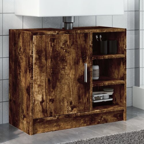  The Living Store Omarica za umivalnik dimljeni hrast 63x29x55 cm inženirski les - Omarica Za Umivalnik, (21486559) Slike