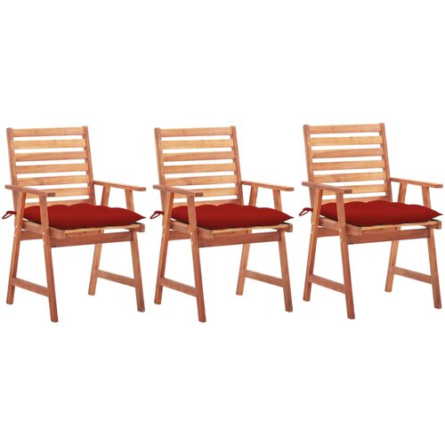 3 Vrtni jedilni stoli 3 kosi z blazinami trden akacijev les Slike