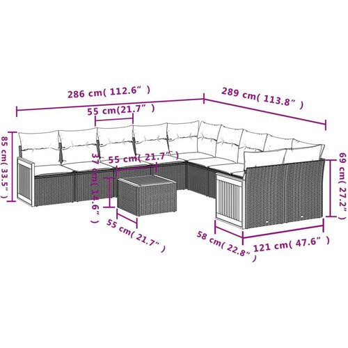 vidaXL 11-dijelni set vrtnih sofa od poliratana s jastucima crni Cijene