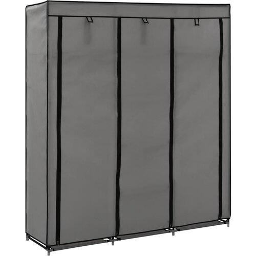 vidaXL Garderobna omara s predelki in palicami siva 150x45x175cm blago Cene