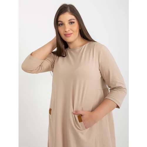 Fashion Hunters Dark beige plus size minidress with 3/4 sleeves by Dalenne