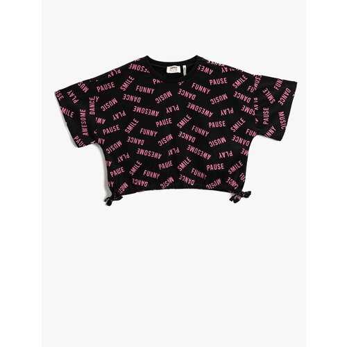 Koton Crop Oversize T-Shirt Short Sleeve Printed Sides Bow Detailed Crew Neck Slike