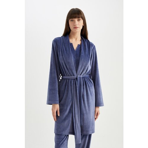 Defacto Fall in Love Wrap Collar Velour Long Sleeve Dressing Gown Slike