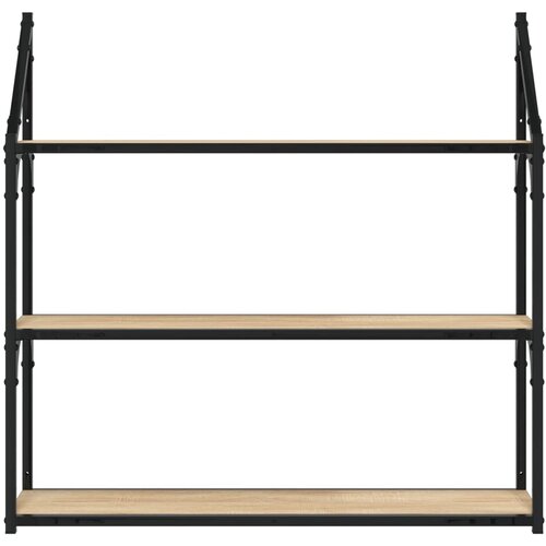  Zidna polica s 3 razine dimljenog hrasta 80x21x78,5 cm drvena Slike