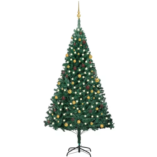  Umjetno osvijetljeno božićno drvce s kuglicama zeleno 240cm PVC