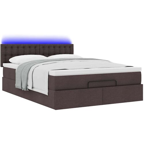  Otomanski krevet s madracem i LED tamnosmeđi 140x190 cm tkanine Slike