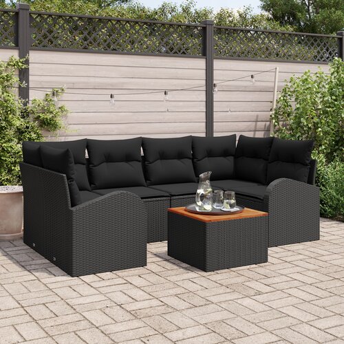 VidaXL 7-dijelni set vrtnih sofa s jastucima Crni poli ratan akacija Slike
