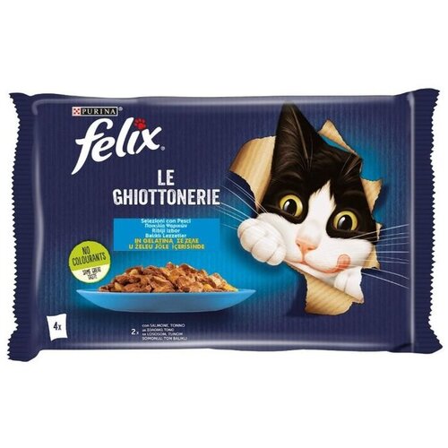 Purina sosić za odrasle mačke felix le ghiottenerie, losos i tuna u želeu, 4x85g Cene