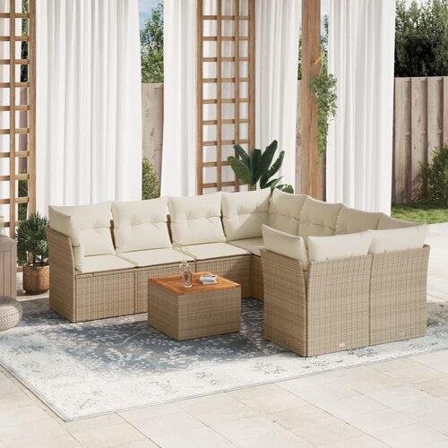 VidaXL 9-dijelni set vrtnih sofa s jastucima bež od poliratana Slike