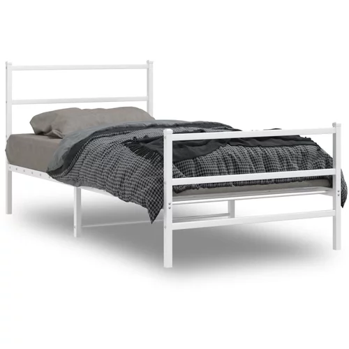 Metalni okvir kreveta s uzglavljem i podnožjem bijeli 100x190cm