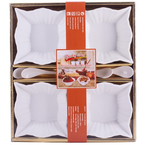 Diker HOME Set porcelanskih činija sa ka&scaron;ikicama, 11x11cm, 4 komada, Beli Cene