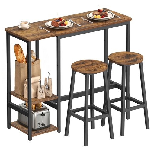 Songmics Set barske mize z 2 barskima stoloma, 40x110x90 cm, rjave barve, (5000302451) Cene