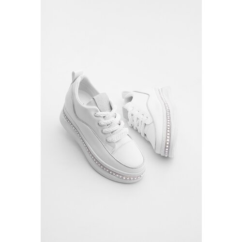 Marjin Women's Sneakers Pearl Detail Thick Sole Hidden Heel Sports Shoes Parles White Slike