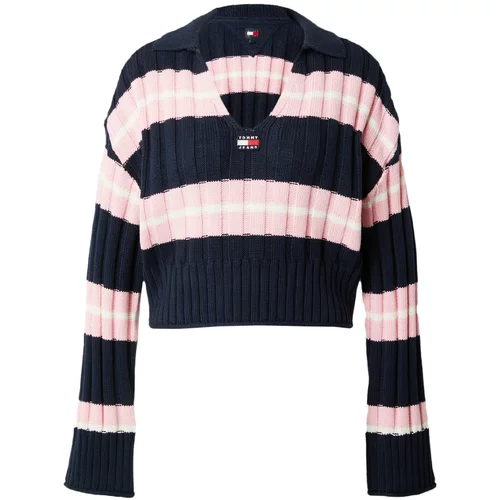 Tommy Jeans Pulover mornarsko plava / roza / crvena / prljavo bijela