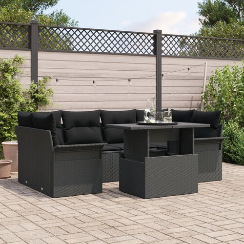 VidaXL 7-dijelni set vrtnih sofa s jastučićima crni poli ratan Slike