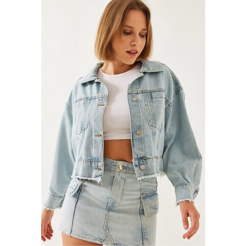 Bianco Lucci women's tassel detail crop denim jacket 2209 Slike